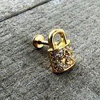 16G 1/4 Clear CZ Gem Gold Tone Lock It Up Labret