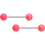 14G 9/16 Matte Pink Aurora Barbell Nipple Ring Set