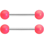 14G 9/16 Matte Pink Aurora Barbell Nipple Ring Set