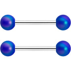 14G 9/16 Matte Blue Aurora Barbell Nipple Ring Set