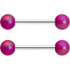 14G 9/16 Matte Purple Aurora Barbell Nipple Ring Set