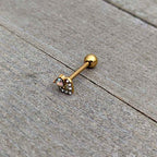 Clear CZ Gem Gold Tone Double Valentine Heart Barbell Tongue Ring