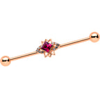 14G Red Gem Rose Gold Tone Octogram Star Industrial Barbell 38mm