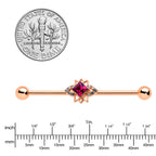 14G Red Gem Rose Gold Tone Octogram Star Industrial Barbell 38mm