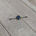 14G Spring Flower Green Blue Industrial Barbell 38mm