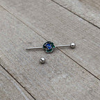 14G Spring Flower Green Blue Industrial Barbell 38mm
