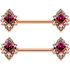 14G 9/16 Red Gem Rosy Tone Octogram Star Barbell Nipple Ring Set