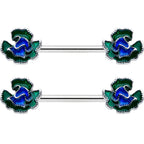 14G 9/16 Spring Flower Blue Green Barbell Nipple Ring Set