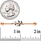 14G Clear CZ Gem Rose Gold Hue Simple Leaf Industrial Barbell 38mm