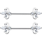 14G 9/16 Clear CZ Gem Double Heart Baroque Barbell Nipple Ring Set