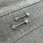 14G 9/16 Clear CZ Gem Double Heart Baroque Barbell Nipple Ring Set