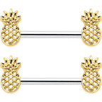 14G 9/16 Lacy Golden Pineapples Barbell Nipple Ring Set