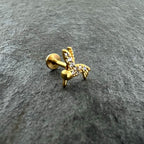 16G 1/4 Clear CZ Gem Gold Tone Interal Thread Hummingbird Labret
