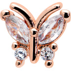 16G 1/4 Clear CZ Gem Rosy Hue Internal Thread Butterfly Labret