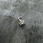 20G 1/4 Clear CZ Gem Triple Heart Triquetra L Shape Nose Ring