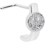 20G 1/4 Clear Gem Retro Peace Sign Faux Hoop L Shape Nose Ring