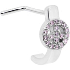 20G 5/16 Faint Pink Gem Retro Peace Sign Faux Hoop L Shape Nose Ring