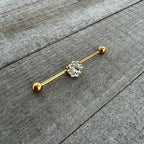 14G Clear Gem Gold Tone Whimsy Flower Industrial Barbell 38mm