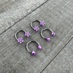 16G 3/8 Purple Ball Flowers Horseshoe Circular Barbell Set of 4