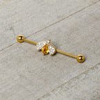 14G Clear Yellow Gem Gold Tone Style Bug Industrial Barbell 38mm