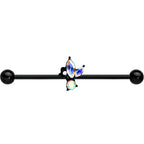 14G Aurora CZ Gem Black Fleur de Lis Butterfly Industrial Barbell 38mm