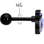 16G 1/4 Aurora CZ Gem Black Fleur de Lis Butterfly Cartilage Tragus Earring