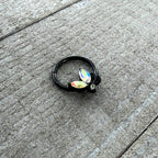 16G 3/8 Aurora CZ Gem Black Fleur de Lis Butterfly Hinged Segment Ring