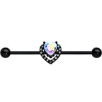 14G Aurora Clear Gem Black Rococo Heart Industrial Barbell 38mm