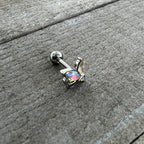 16G 1/4 Aurora CZ Gem Fleur de Lis Butterfly Cartilage Tragus Earring
