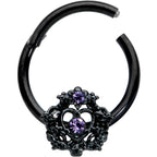 16G 3/8 Purple Gem Black Regal Crown Hinged Segment Ring