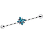14G Blue Gem Frosty Snowflake Christmas Industrial Barbell 38mm