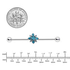 14G Blue Gem Frosty Snowflake Christmas Industrial Barbell 38mm