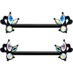 14G 19mm Aurora CZ Gem Black Fleur de Lis Butterfly Barbell Nipple Ring Set