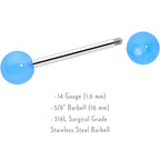 Light Blue Acrylic UV Glow Ends Barbell Tongue Ring