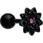 16G 1/4 Pink Gem Black Midnight Flower Cartilage Tragus Earring