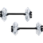 14G 9/16 White Howlite Black Claw Barbell Nipple Ring Set