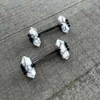 14G 9/16 White Howlite Black Claw Barbell Nipple Ring Set