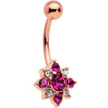 Pink Clear Gem Rose Gold Tone Rococo Star Belly Ring