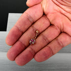Pink Clear Gem Rose Gold Tone Rococo Star Belly Ring