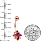 Pink Clear Gem Rose Gold Tone Rococo Star Belly Ring