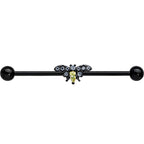 14G Yellow Clear Gem Black Butterfly Industrial Barbell 38mm