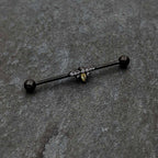 14G Yellow Clear Gem Black Butterfly Industrial Barbell 38mm