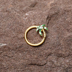 16G 3/8 Clear Gem Gold Tone Palm Tree Style Hinged Segment Ring