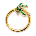 16G 3/8 Clear Gem Gold Tone Palm Tree Style Hinged Segment Ring