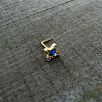 20G 1/4 Blue Synthetic Opal Gold Hue Rhombus L Shape Nose Ring