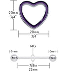 14G 5/8 Purple Heart Glow in the Dark Valentine Nipple Shield Set