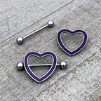 14G 5/8 Purple Heart Glow in the Dark Valentine Nipple Shield Set