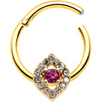 16G 3/8 Clear Pink Gem Gold Tone Open Eye Hinged Segment Ring