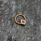 16G 3/8 Clear Pink Gem Gold Tone Open Eye Hinged Segment Ring