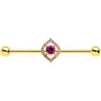 14G Clear Pink Gem Gold Tone Open Eye Industrial Barbell 38mm